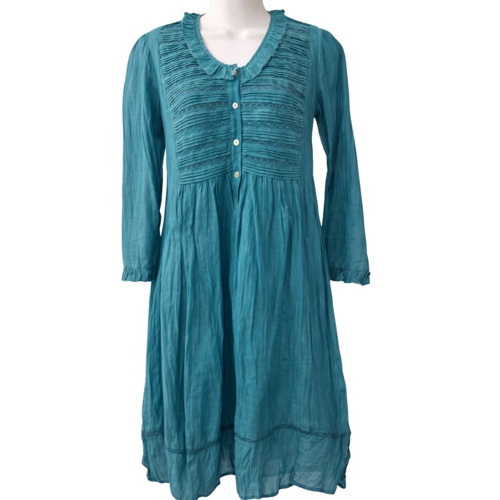Ritu Kumar Womens Peasant Ruffle Collar Midi Dress S Long Sleeve Lightweight